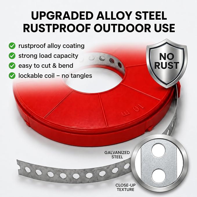 Metal Strapping with Holes 33ft x 3/4 inch – Heavy Duty Pipe Hanger Strap - Image 2
