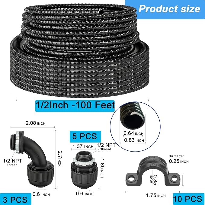 eflyefly Black Flex Liquid Tight Conduit 1/2 Non Metallic Flexible Electrical - Image 2