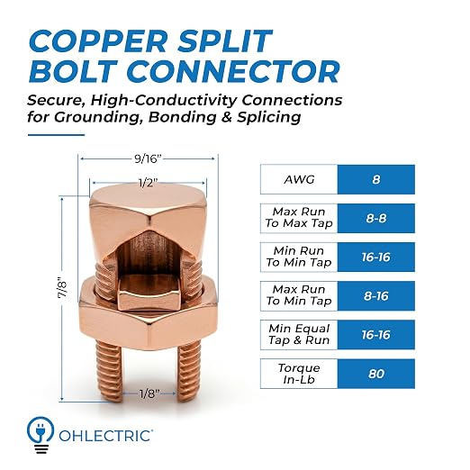 Size #8 Copper Split-Bolt Connector 8 AWG Heavy-Duty Electrical Wire Splicing - Image 2