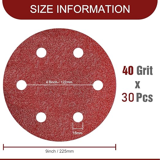 9 Inch Sanding Disc 40 Grit Hook and Loop Sandpaper - Image 2