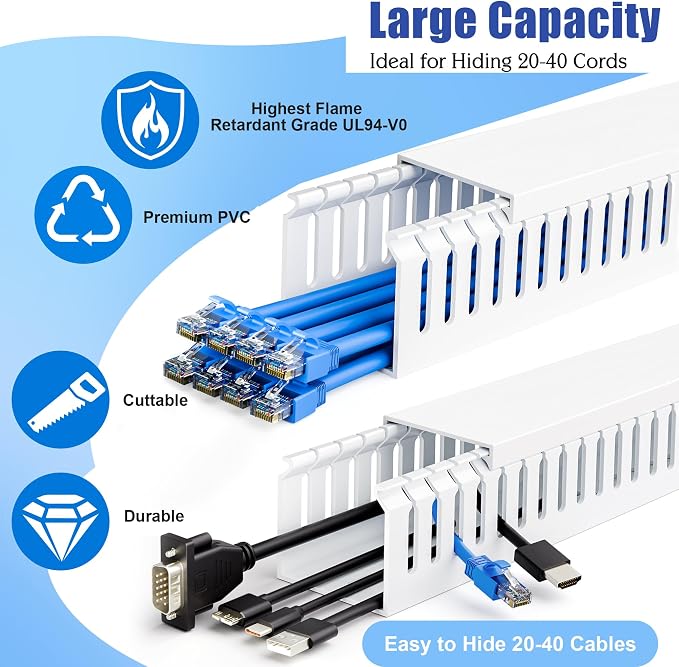 2" H x 2" W Cable Raceway, 66in Under Desk Wire Management Channel, 16.5in Each - Image 3