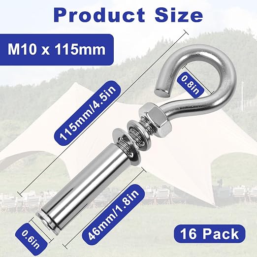 16 Pack 3/8" X 4-1/2" Expansion Eye Bolt, Concrete Eyebolt Anchors, Heavy Duty - Image 2