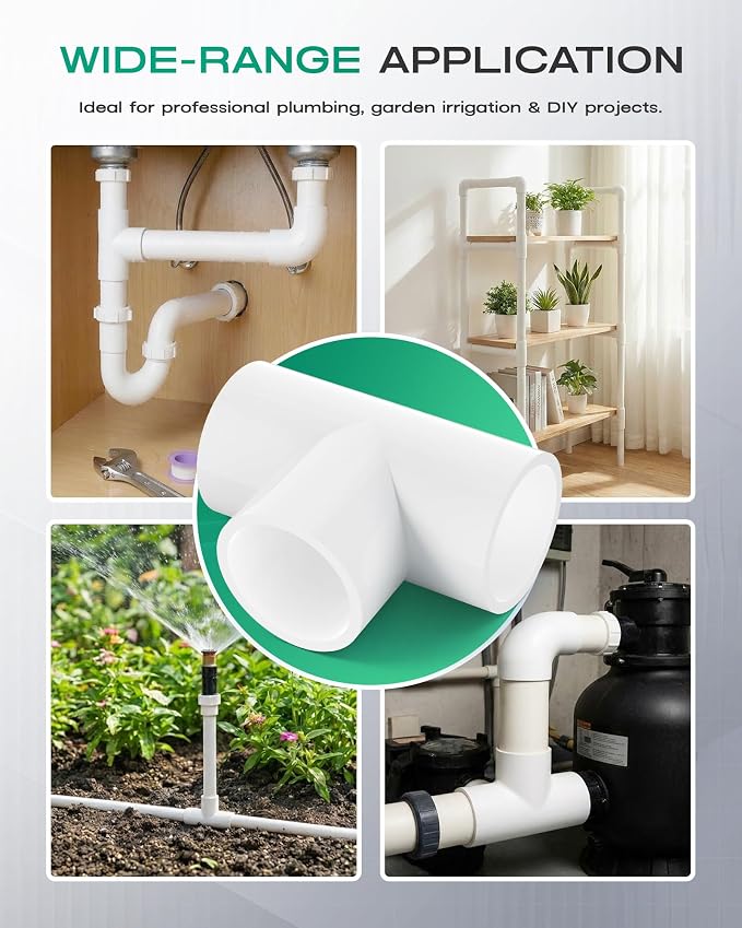 20-Pack 1/2 Inch PVC Tee Pipe Fittings, 3 Way Socket x Socket, Schedule 40 PVC - Image 7