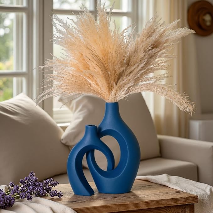 Lvases Blue Snuggle Hollow Ceramic Vase Minimalist Decorative Vases of 2 | 11 - Image 8