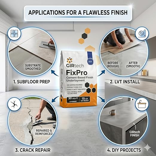 FixPro Feather Finish Skim Coat 15 LBs – Fast-Drying Cement Floor Patch & - Image 3