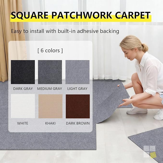 25 Pack Self-Adhesive Carpet Tiles 12x12 Inch, Peel and Stick Temporary Flooring - Image 3