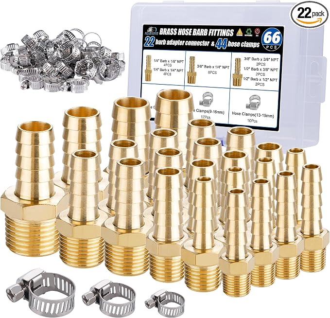 22Pcs Brass Hose Barb Fittings Male Pipe Adapter Kit by Ailbiuko