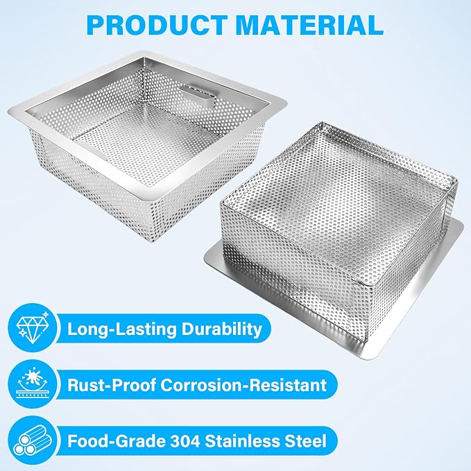 2-Pack Commercial Drain Strainer Baskets, 8.5 x 8.5 x 3 inches - Image 3