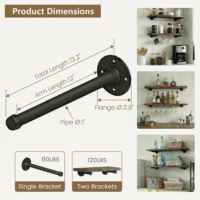 Industrial Pipe Shelf Brackets 10 PCS Wall Mount DIY Shelving Brackets 12 in - Image 4