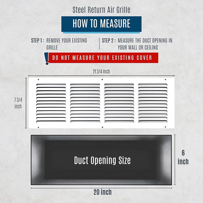 Fits 20x6 Duct Opening | Steel Return Air Grille by Handua | Vent Cover Grill - Image 3