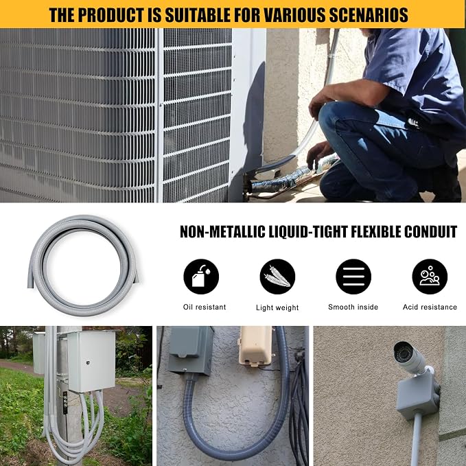 1/2 inch 4 Foot Liquid-Tight Conduit Kit, Flexible Non Metallic Electrical - Image 7