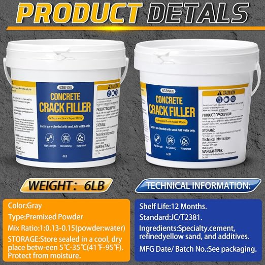 Concrete Crack Filler Heavy-Duty Dry Granular Mortar Repair Kit, 6 lb Gray | - Image 7