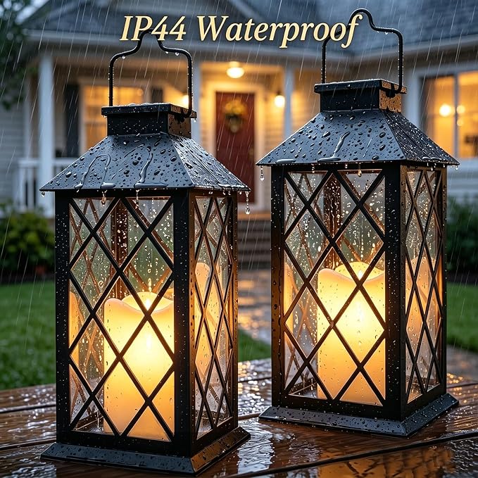 14" Large Tempered Glass Solar Lanterns Outdoor Waterproof | Black retro solar - Image 6