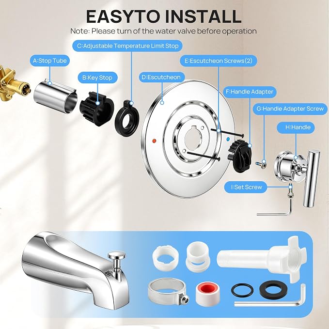 Shower Faucet Trim Kit with Tub Spout, Compatible with Moen Gibson Posi-Temp - Image 4