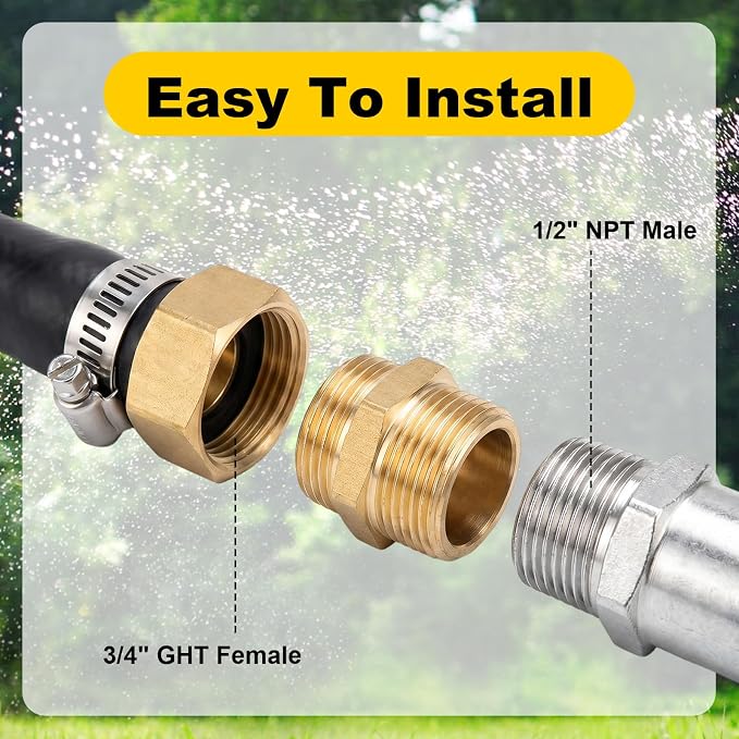 Yolev 2Pcs 1/2 Female to 3/4 Male Hose Adapter, No Leak Brass Garden Hose - Image 5