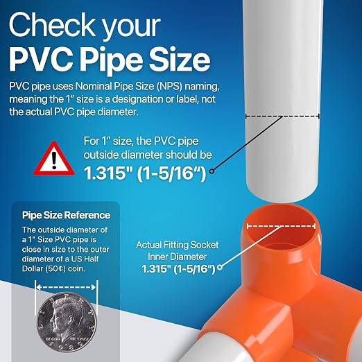 1” 4-Way Tee Furniture Grade PVC Fitting in Orange, Made in USA, UV-Resistant - Image 4
