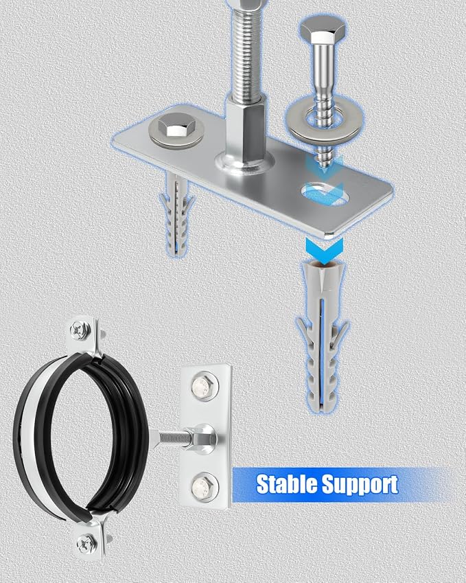 2 Pcs 3 Inch Pipe Bracket, Adjustable Split Ring Hanger Vent Wall Strap Kit | - Image 7