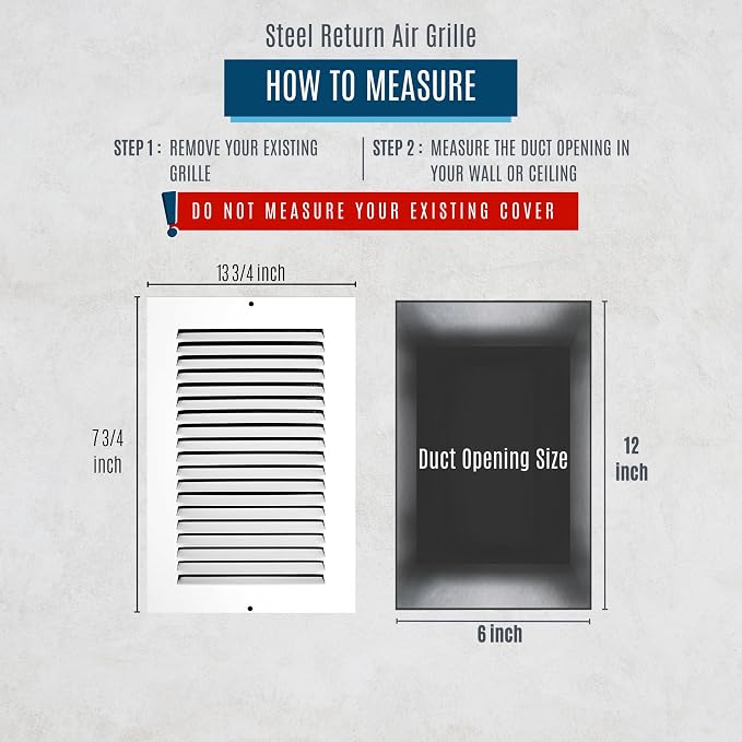 Fits 6x12 Duct Opening | Steel Return Air Grille by Handua | Vent Cover Grill - Image 2