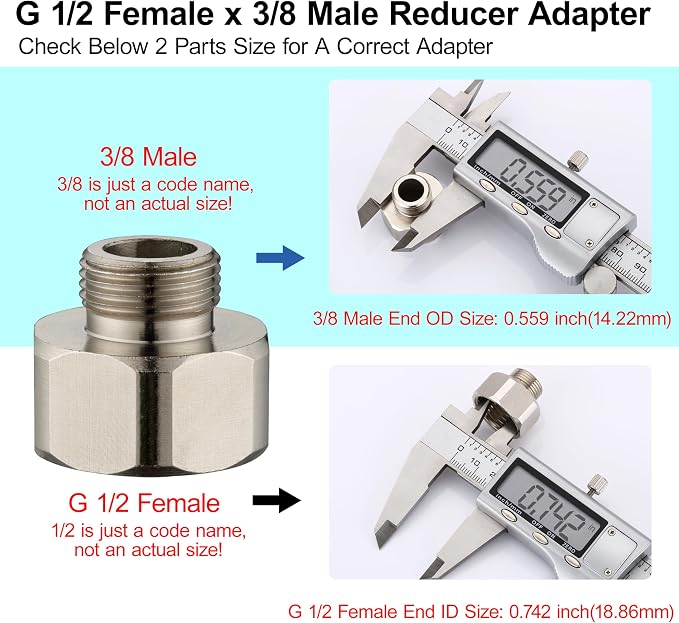 G 1/2 Female to 3/8 Male COMP Reducer Adapter, Brass Pipe Fittings Water Hose - Image 2