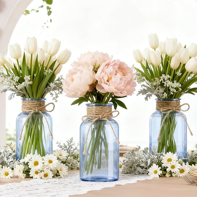 3 Pack Mason Jar Vases for Centerpieces, Wide Mouth Mason Jars - Image 5