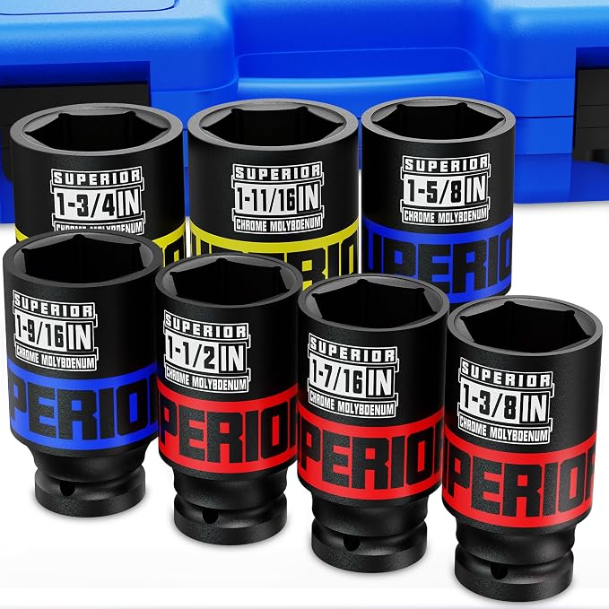 7 Piece 1/2" Drive Impact Socket Set, 1-3/8" by Aiourx