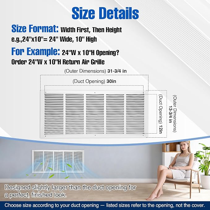 Fancat 30x12 Duct Opening | Steel Return Air Grille | Vent Cover Grill - Image 4