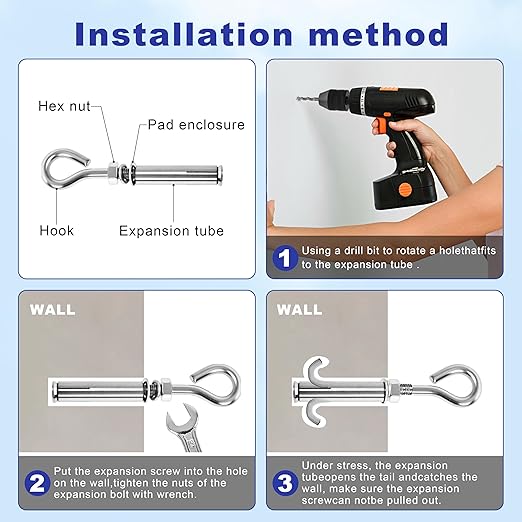 32 Pack 1/4" X 3-1/2" Expansion Eye Bolt, Concrete Eyebolt Anchors, Heavy Duty - Image 5