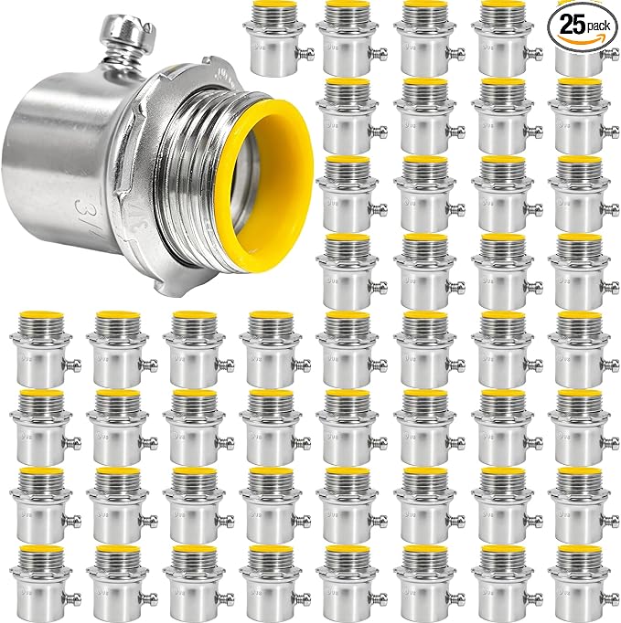 EMT Set Screw Connector 3/4 Inch, 25 Pack Steel Zinc-Plated Electrical Conduit by Pawkyjar