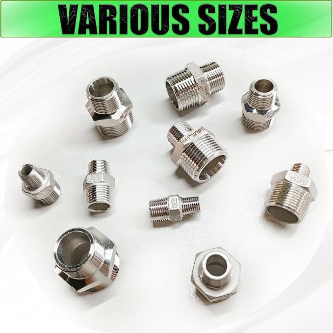 1/2" Male to 1/4" Male NPT Hex Reducing Nipple Fitting Adapter, 304 Stainless - Image 7