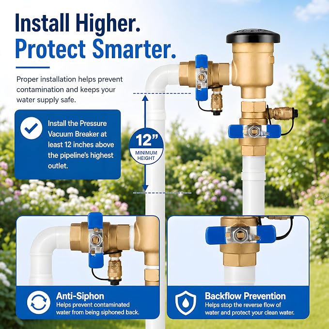 3/4 Inch Backflow Preventer, Pressure Vacuum Breaker Assembly, Heavy Duty Brass - Image 7