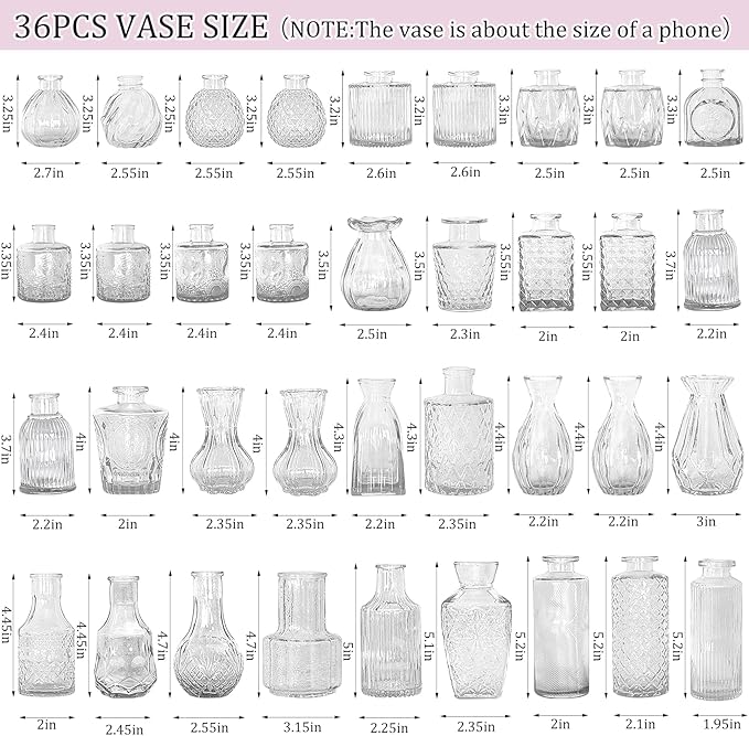 36Pcs Bud Vases Set Small Vintage Glass Bottles Clear Bud Vases in Bulk - Image 2