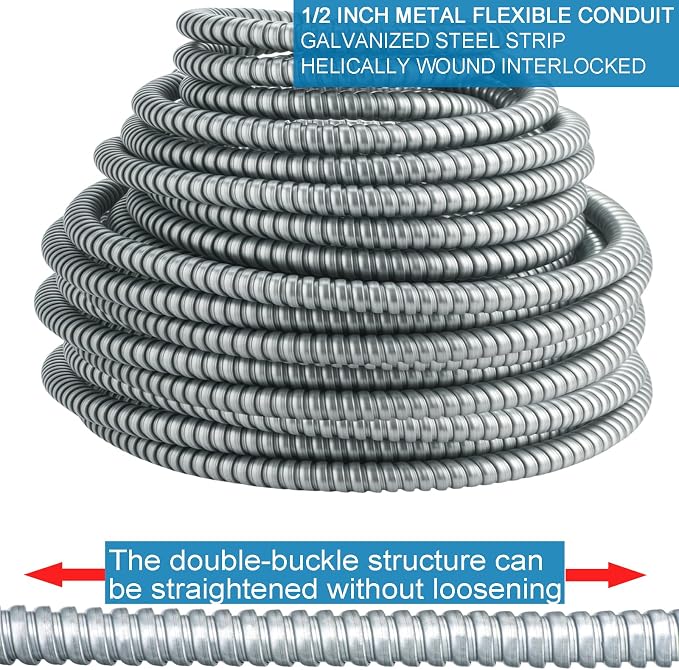 eflyefly 1/2 Flexible Metal Electrical Conduit Kit，50 Feet of 1/2-inch Flexible - Image 4