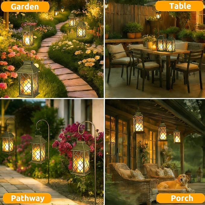 2 Pack 14" Large Tempered Glass Solar Lanterns Outdoor Waterproof | Bronze - Image 7