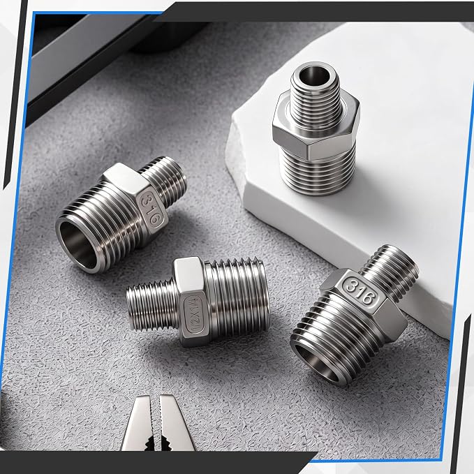 1/2" Mnpt to 1/4" Mnpt Male to Male 4 Pcs Hex Bushing Nipple Reducer, 316 - Image 5