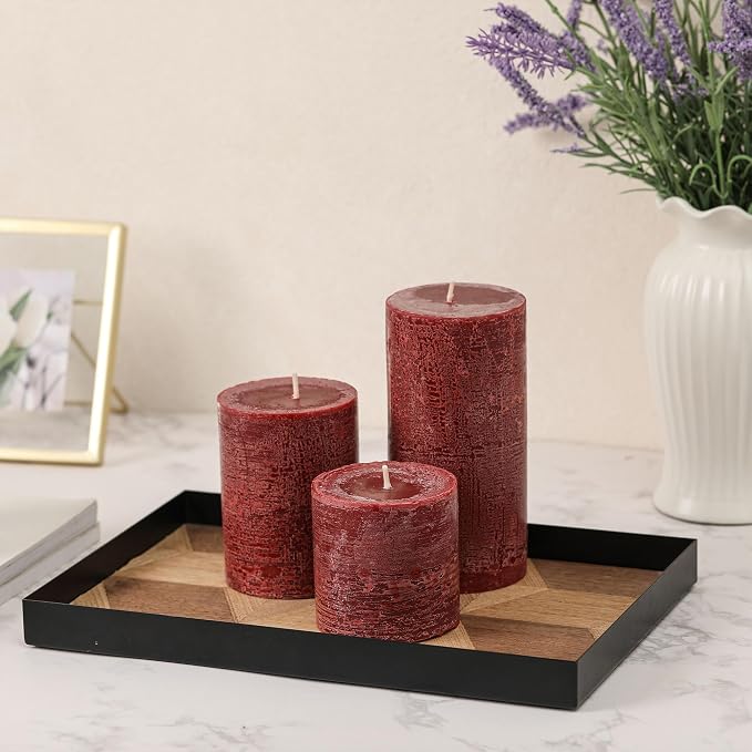 3x3 Inch Burgundy Pillar Candles Set of 3 - Image 2