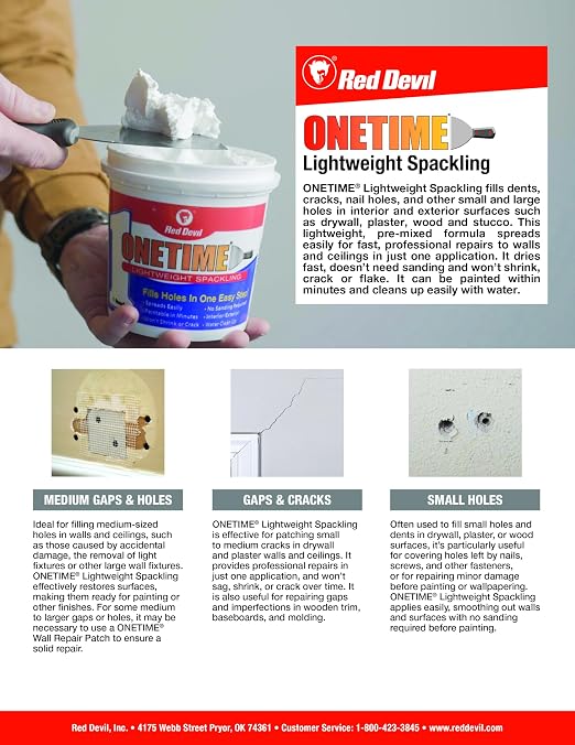 Red Devil 0542 ONETIME Lightweight Spackle Wall Repair, Spackling - Image 3
