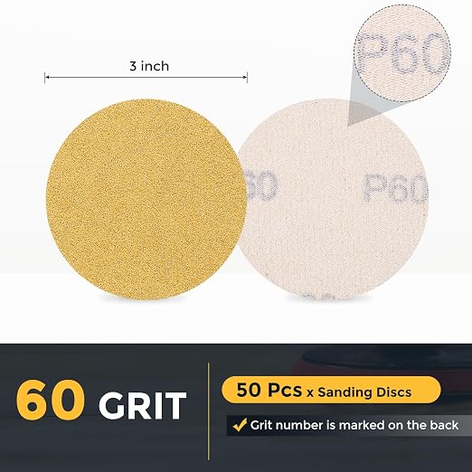 HARFINGTON 50 Pcs 3 Inch Sanding Discs 600 Grit Yellow Aluminum Oxide | Hook - Image 2