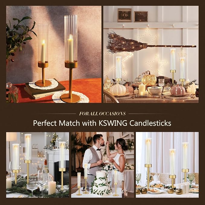 Glass Hurricane Candlestick Holders Gold, KSWING Set of 3 Taper Candle Holders - Image 5