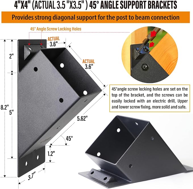 8pack 4x4 Degree Angle Support Brackets, - Image 2