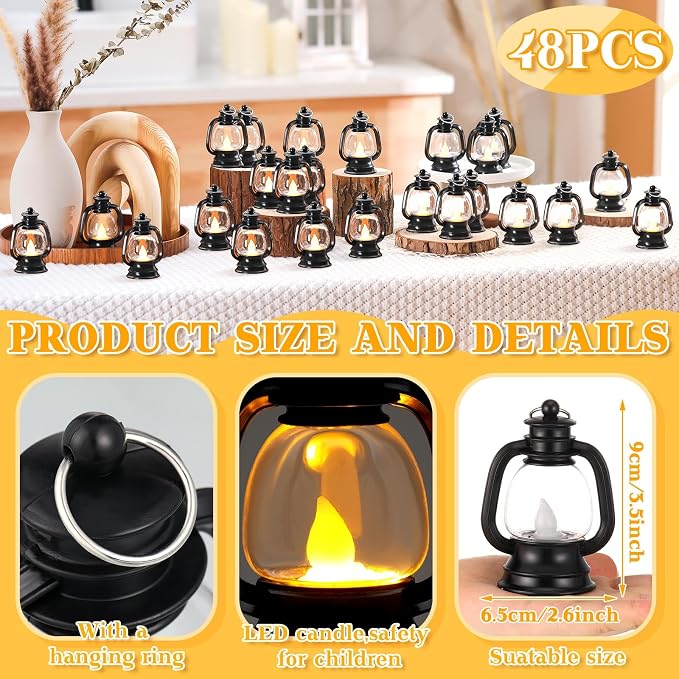 Ferraycle 48 Pcs Mini Lanterns 4 Inch Black Lamp Table Decor | Western Cowboy - Image 2