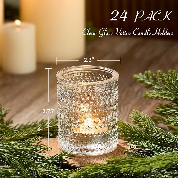 24 Pack Clear Glass Votive Candle Holders, Vintage Candle Holder - Image 2