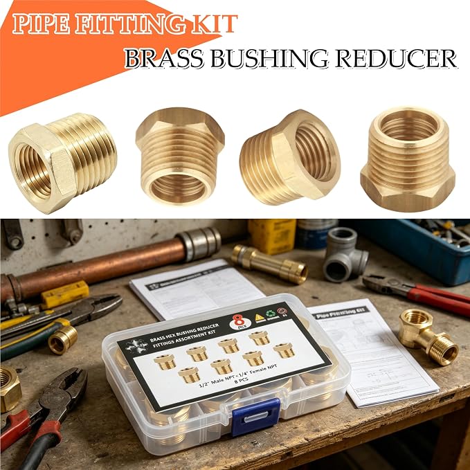 Brass NPT Hex Bushing Reducer, 1/2" Male to 1/4" Female Pipe Fitting | 8-pack - Image 4
