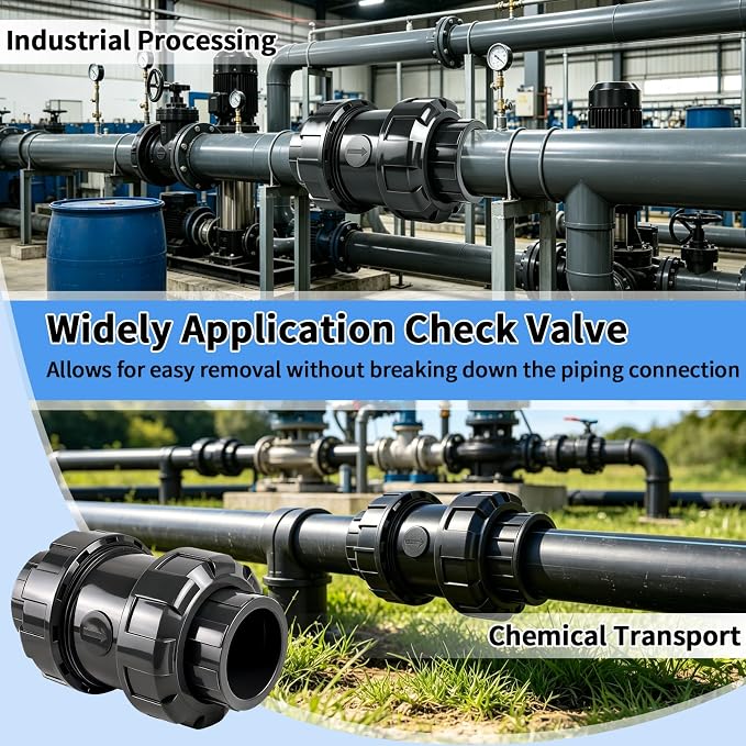 3" PVC True Union Check Valve, Sch 80 Full Port Slip Socket Ball Check Valve - Image 8