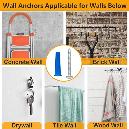 #12-16 Wall Anchors and Screws Kit, 67 Plastic Concrete Anchors and 67 Wood - Image 4