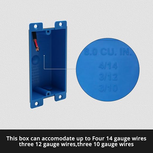 1-Gang Old Work Shallow Outlet Box, 8 Cu in, ETL Certified ，1 Pack | Blue PVC - Image 3