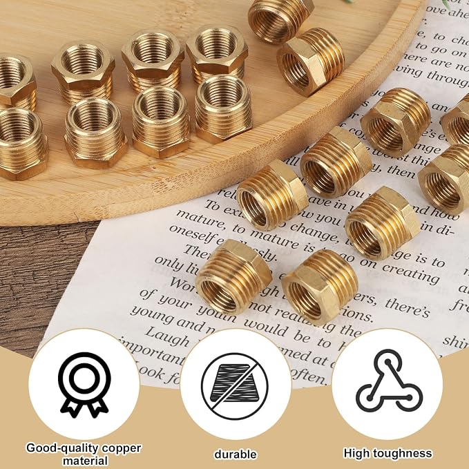 18pcs Brass Reducer Hex Bushing, 1/4 Inch to 1/8 Inch NPT Female Adapter | - Image 3