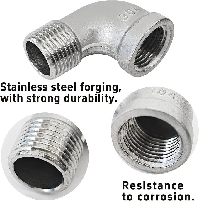 2Pcs 90 Degree Street Elbow, 1/2" NPT Male x 1/2" NPT Female, 304 Stainless - Image 3