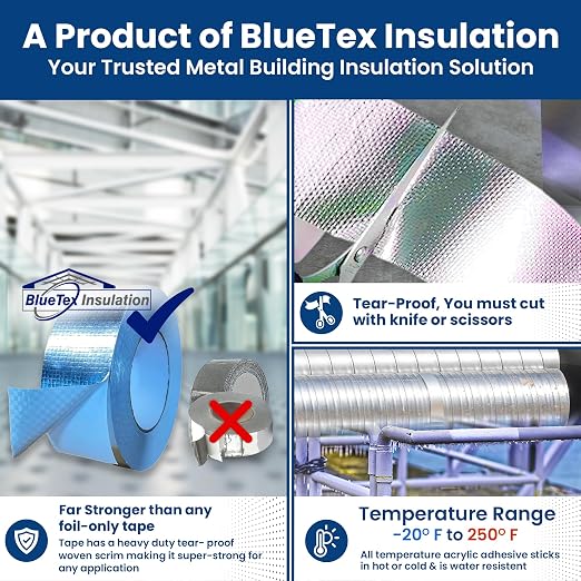 BlueTex Insulationㅤ HVAC Aluminum Foil Tape 2 inch x 150 ft, Tear-Proof HVAC - Image 4