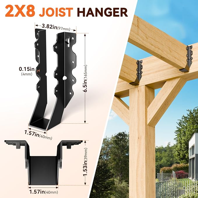 25 Pcs Black 2x8 Joist Hanger, LU28 18 Gauge Double Shear Face Mount Joist - Image 3