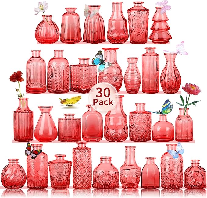 Glass Bud Vases Set of 30 pcs for Wedding, Home Decor, and Events, Mini Vases by earthgadgets